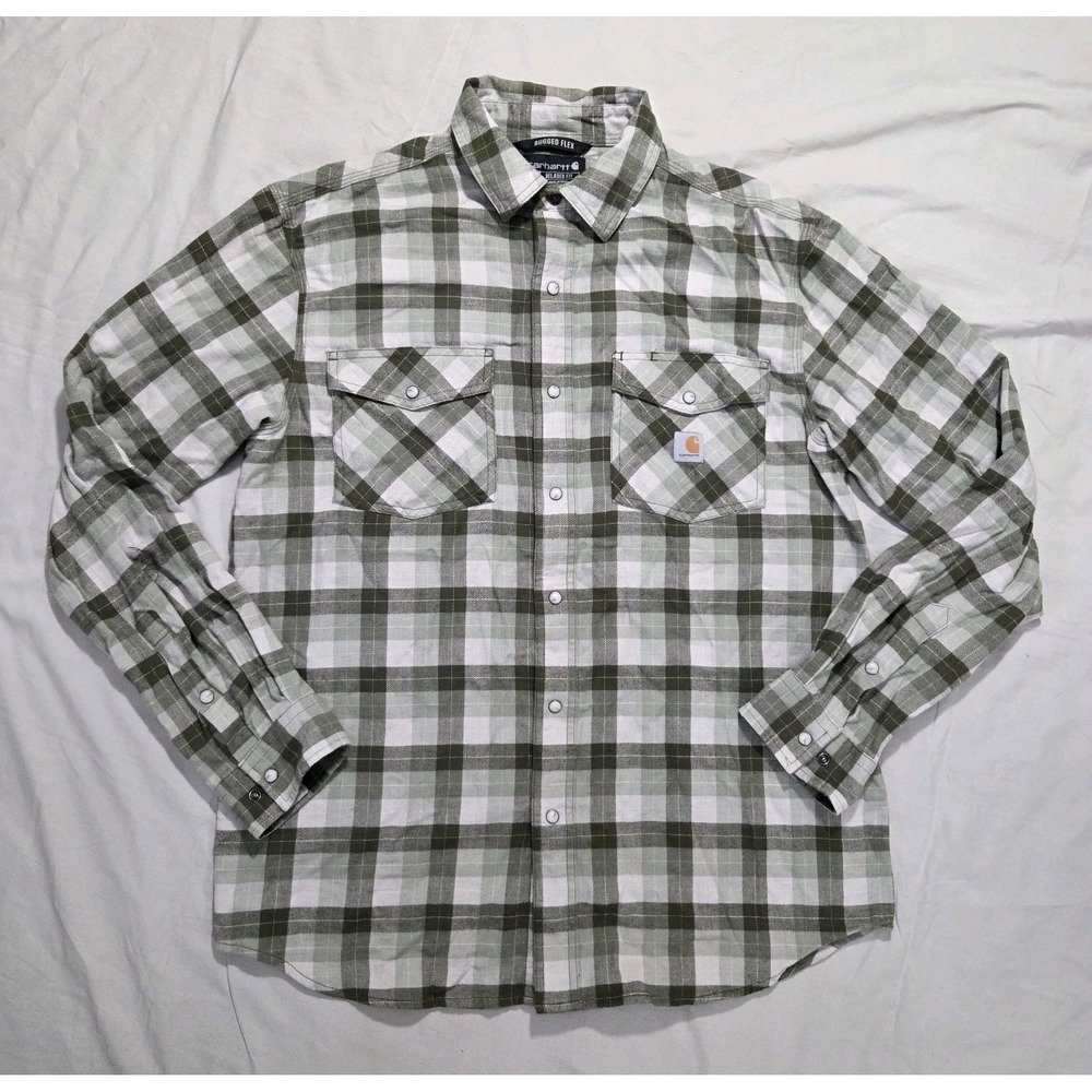 Carhartt Pearl Snap Flannel Shirt Mens M Plaid Button Up Long Sleeve Rugged Flex